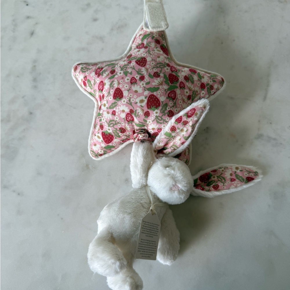Jellycat White Bunny with Pink Strawberry Star Music Baby Toy